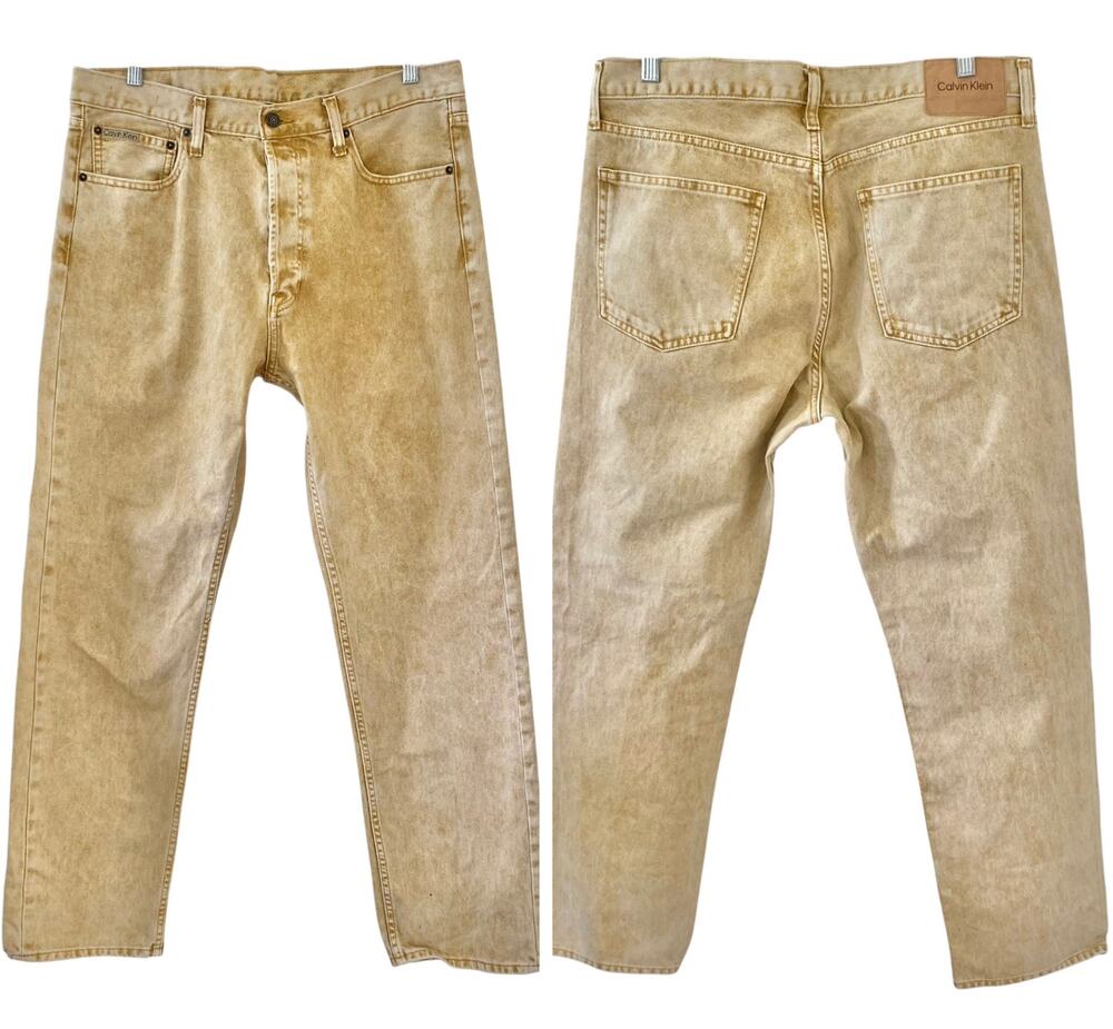 CALVIN KLEIN Men's Standard Straight Jeans Size 36X32 Yellow Acid Wash